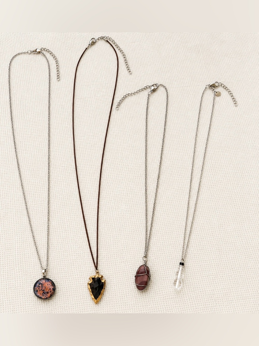 4 Elegant Silver and Black Pendant Necklace bundle set